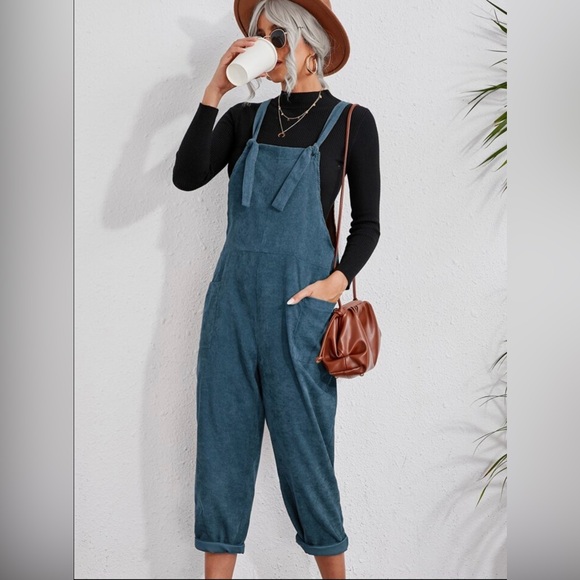 Slant Pockets Corduroy Overall Jumpsuit Without tee🍃 - Picture 4 of 6
